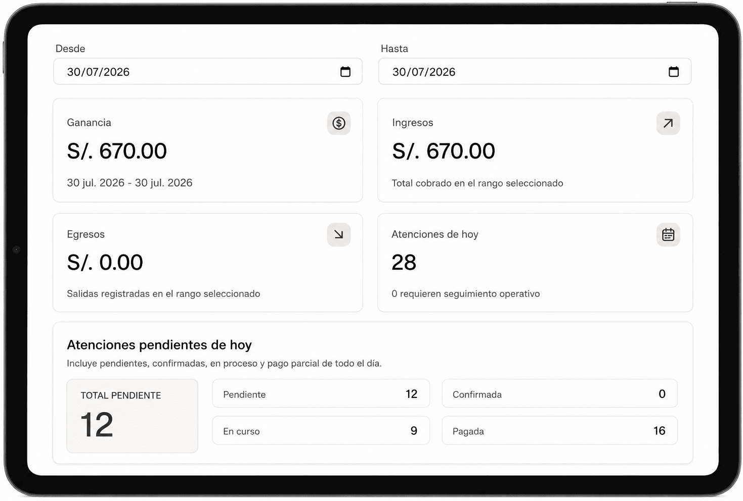 Vista de Dashboard real